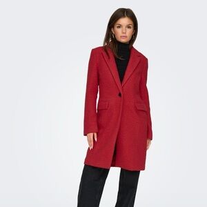 Zara red burgundy wool blend knee length peacoat